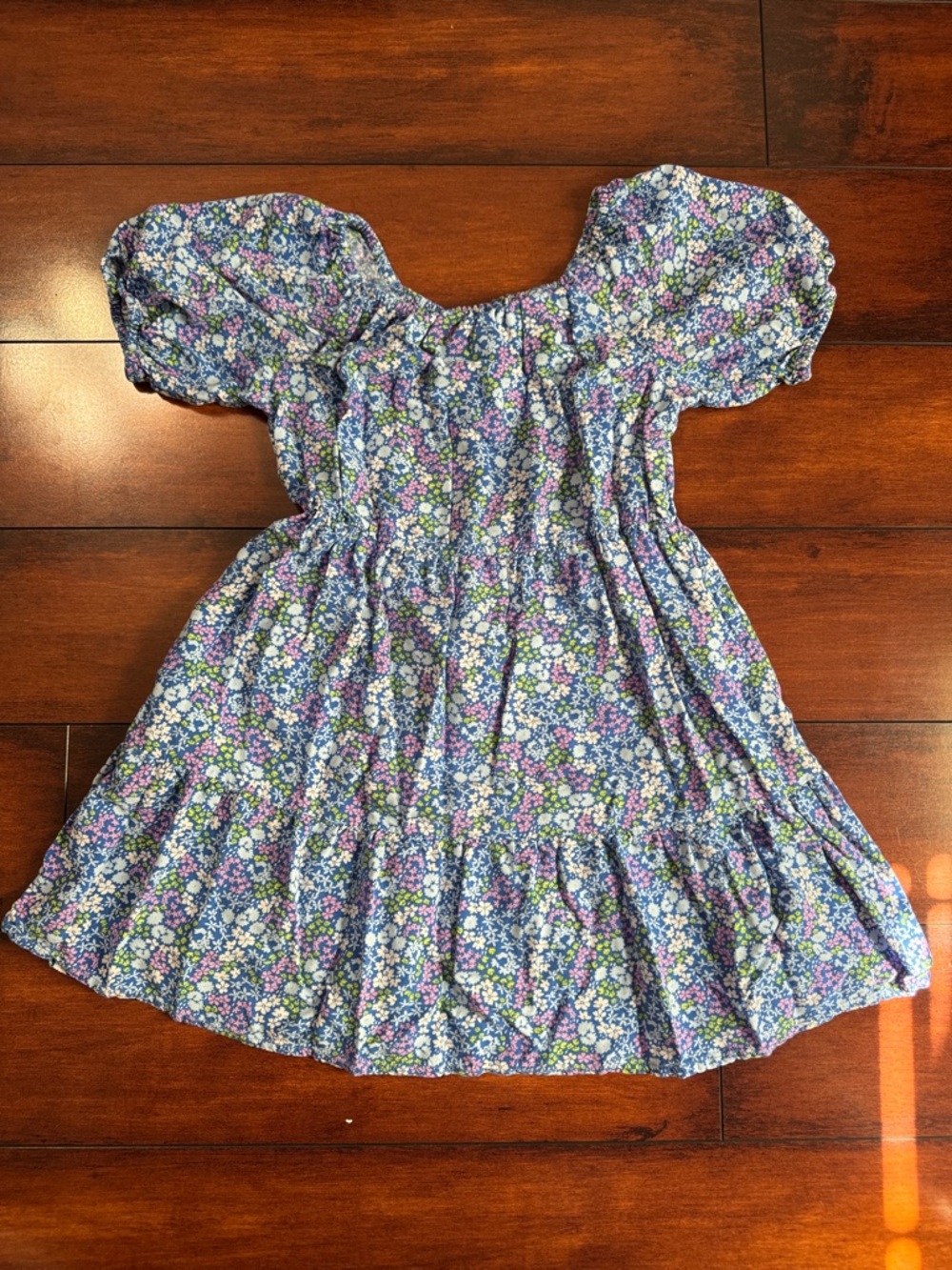 Cat & Jack Blue and Lavender Floral Puff-Sleeve Dress